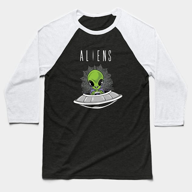 fly alien Baseball T-Shirt by chelemcfarl